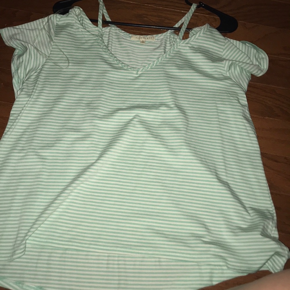 Blue and white off the shoulder top